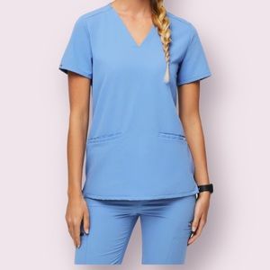 Figs Technical Womens Light Blue Scrub Two Pocket Style Top Size Small